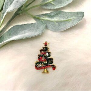 Rhinestone Embellished Christmas Tree Brooch Holiday Stocking Stuffer Idea